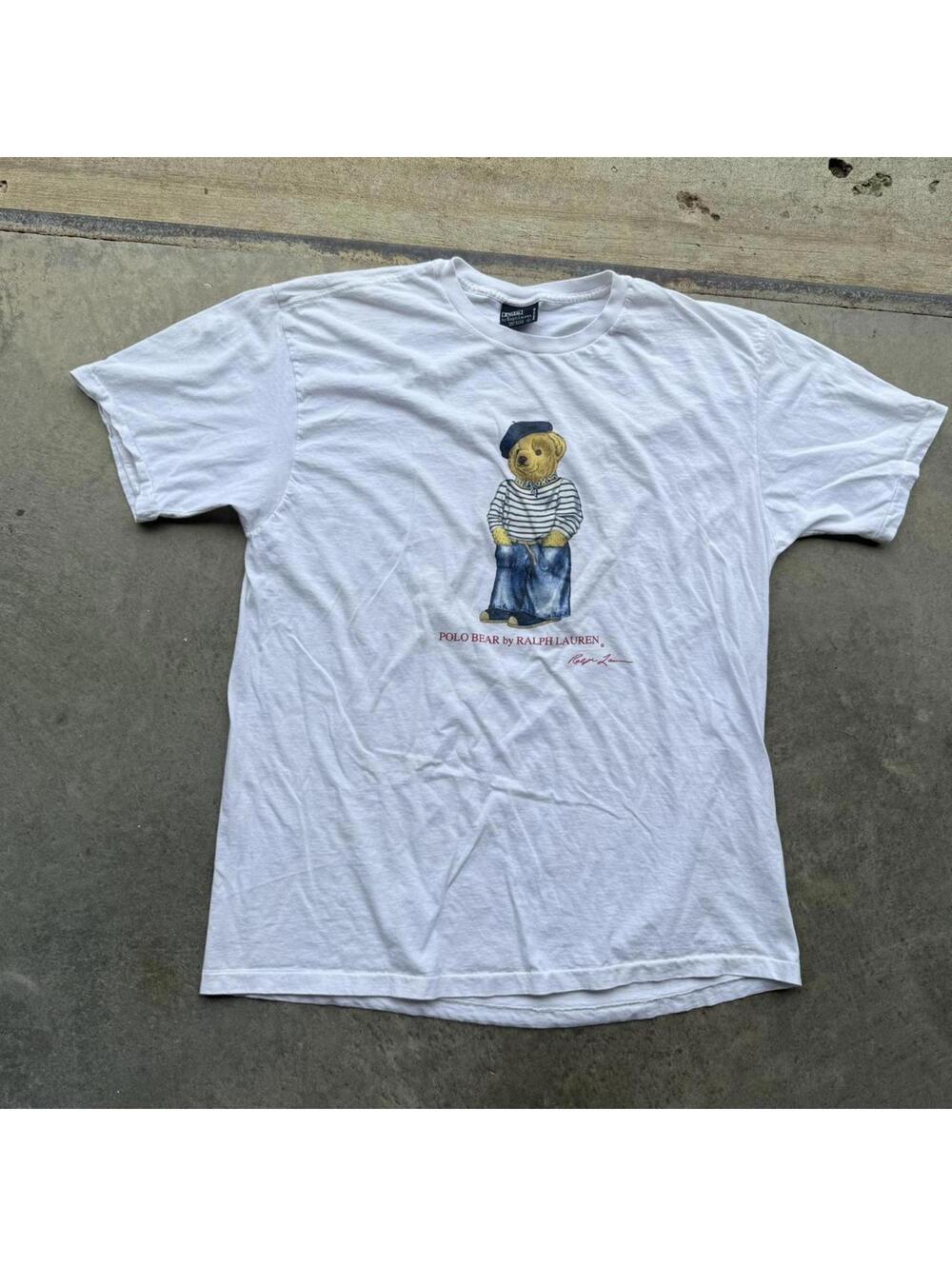 Vintage 80s Polo Ralph Lauren French Bear white t-shirt size XL USA Made